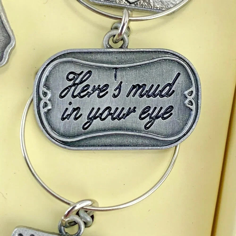 Past Times Wine Charms Set of 6 Silver Tone Metal‎ Wit and Wisdom New in Box